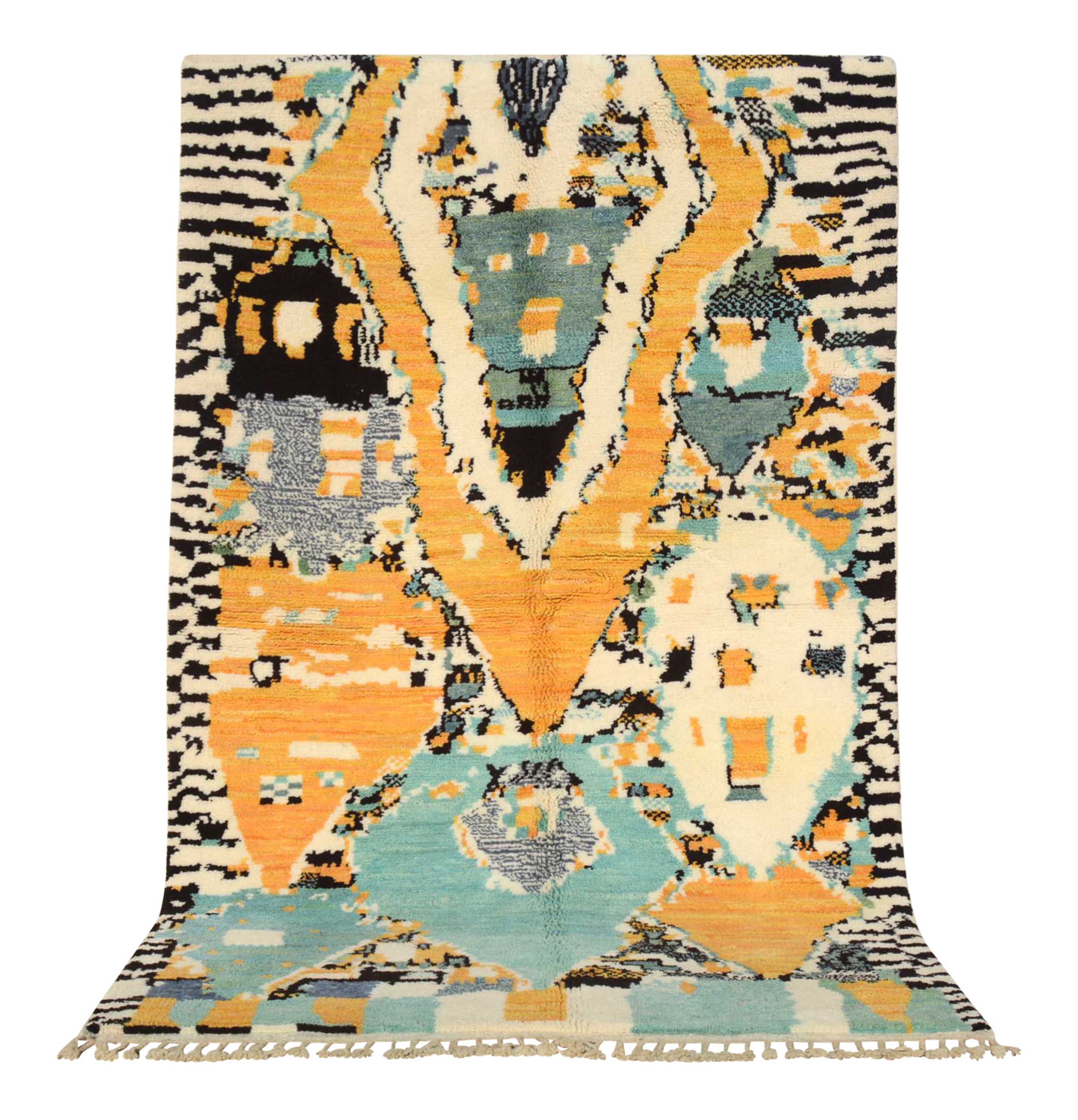 SunLoom (5'0" x 8'0") - Abstract Yellow & Blue Arch Azilal Rug - Image 6