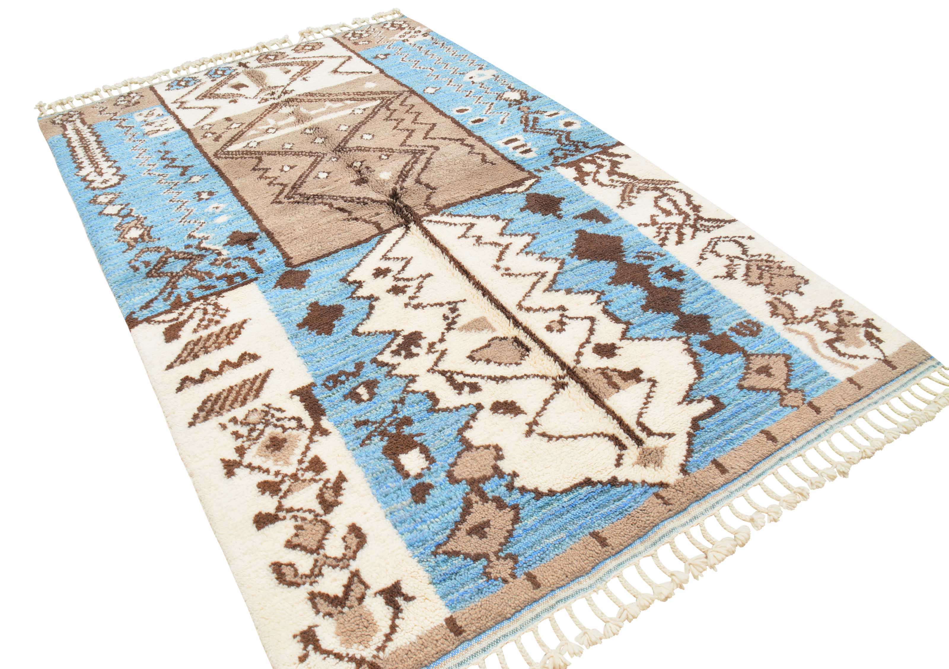 Tokka (5'0" x 8'10") - Blue & Brown Tribal Panel Azilal Rug - Hand-Knotted Wool - Image 5