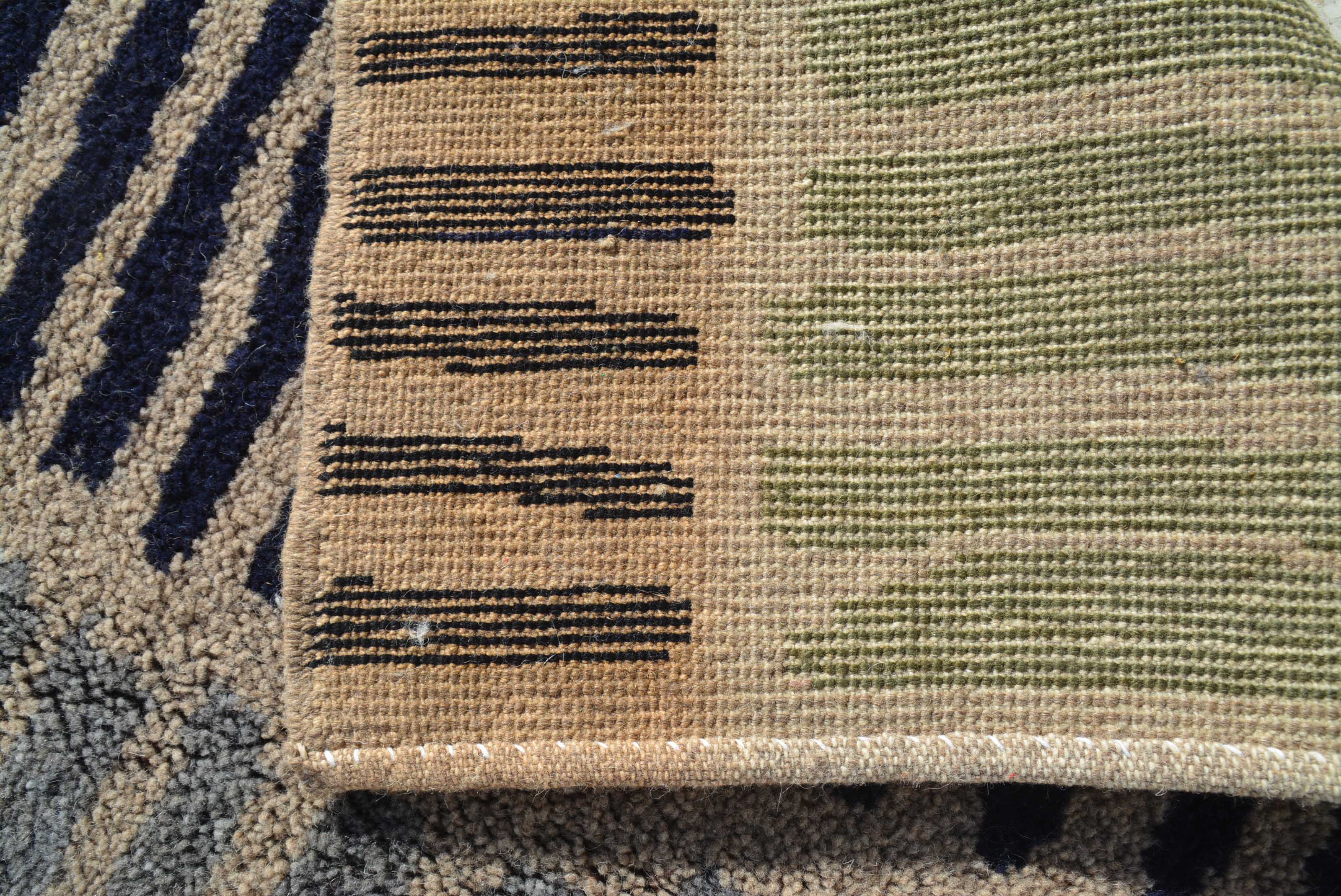 Travel On (6'0" x 8'10") - Abstract Green & Blue Vertical Dash Azilal Rug - Image 4
