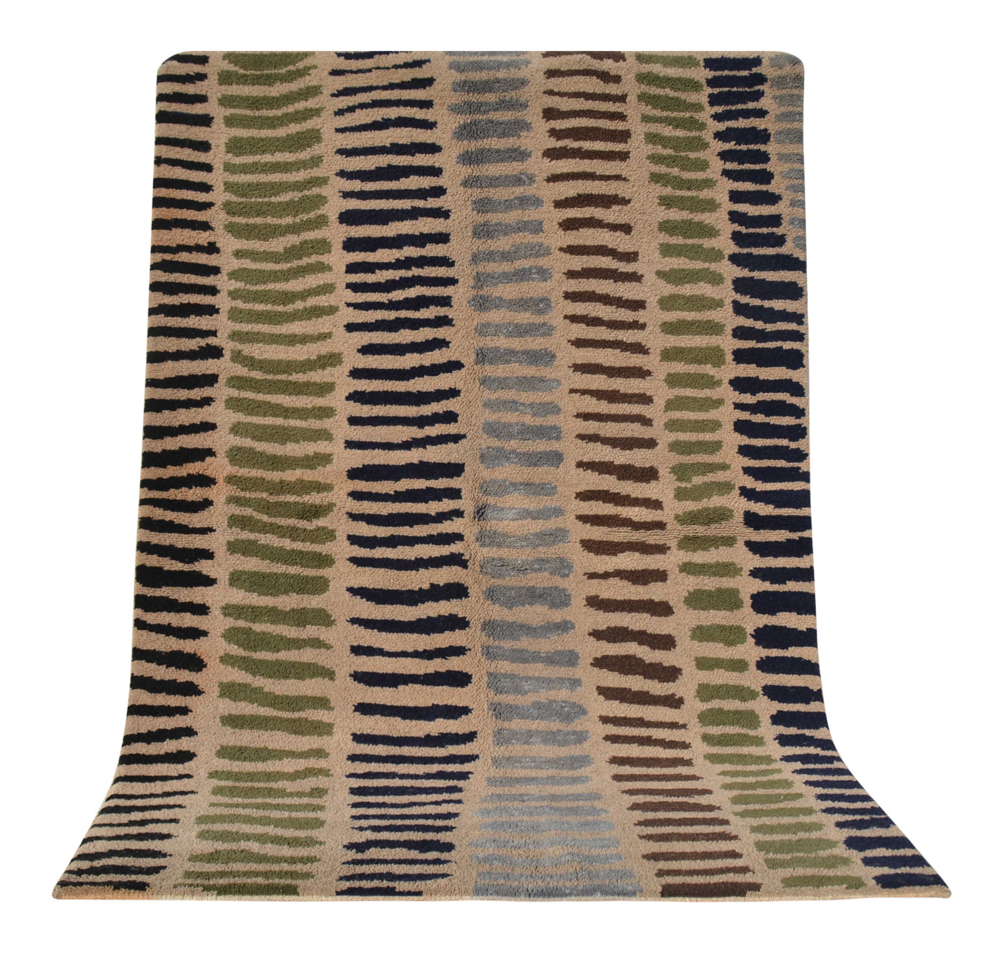 Travel On (6'0" x 8'10") - Abstract Green & Blue Vertical Dash Azilal Rug - Image 6