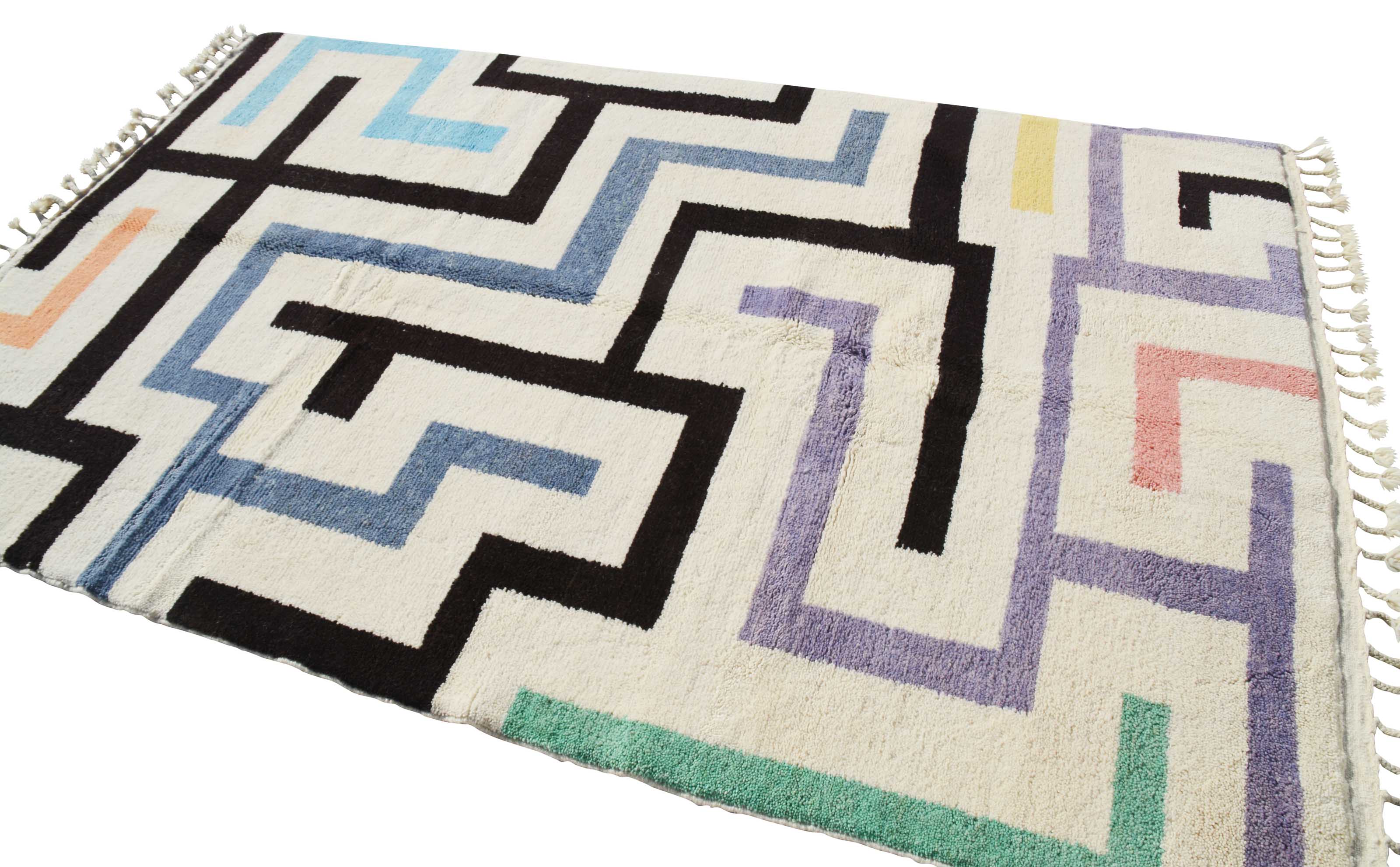 True (6'0" x 9'0") - Abstract Multicolor Geometric Maze Berber Rug - Image 5