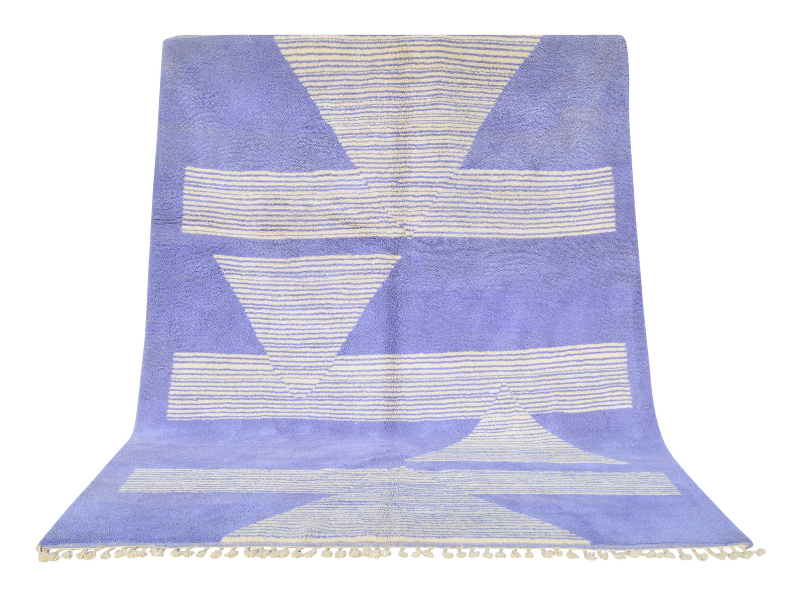 Twins (8'0" x 10'6") - Abstract Lavender & White Geometric Pyramid Azilal Rug - Image 6