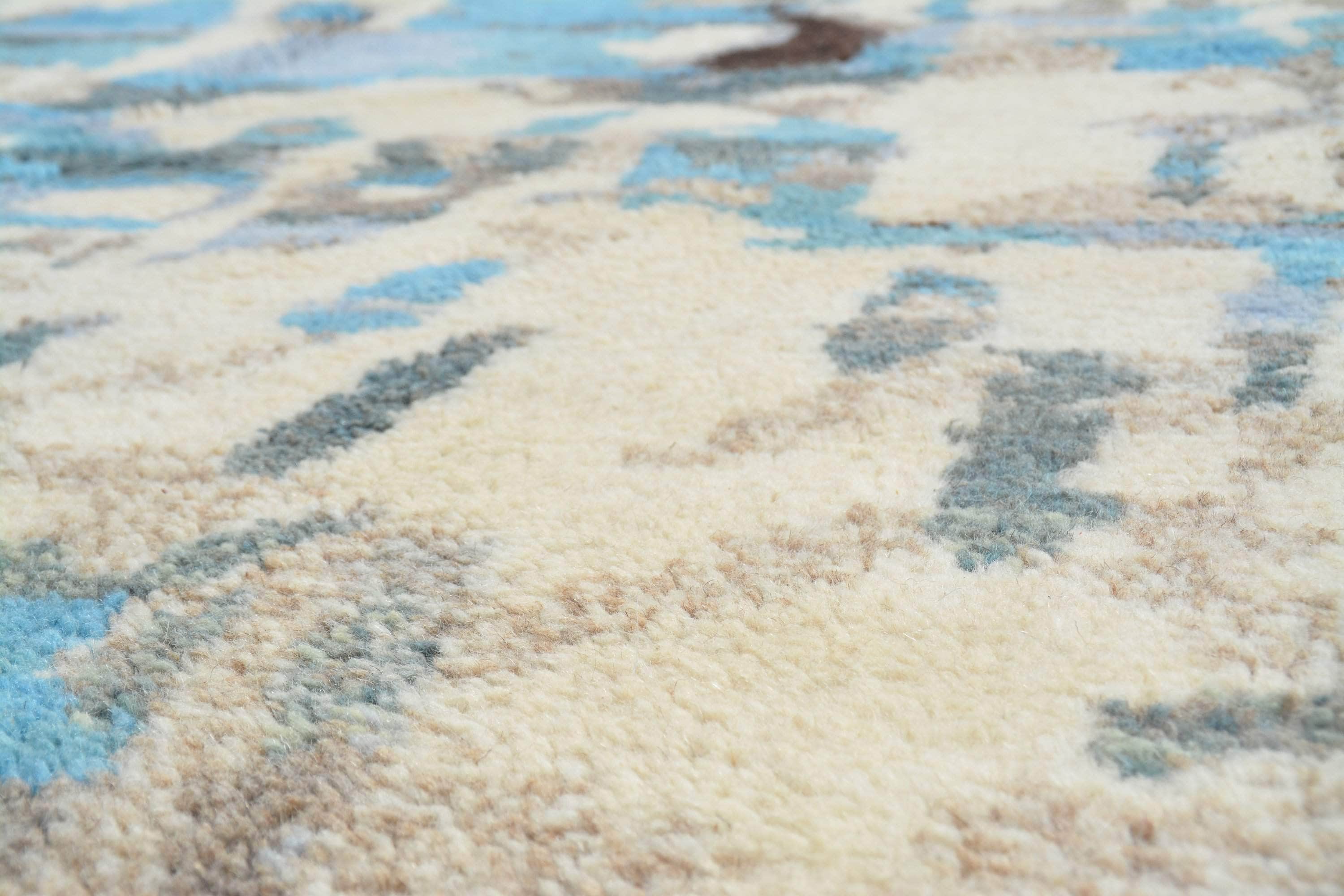 Waking Up (5'1" x 6'11") - Abstract Watercolor Azure & Mocha Moroccan Rug - Image 2