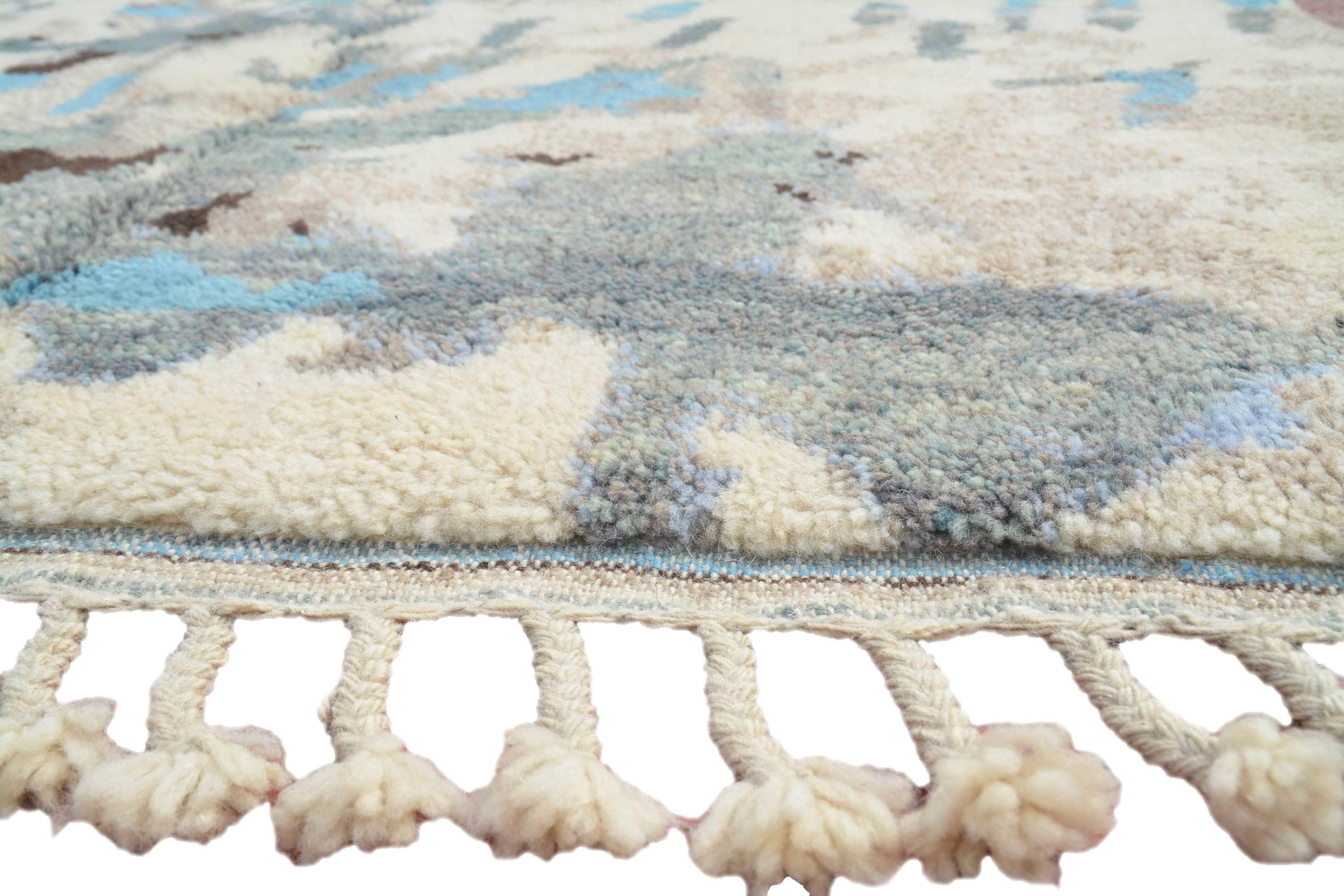 Waking Up (5'1" x 6'11") - Abstract Watercolor Azure & Mocha Moroccan Rug - Image 3