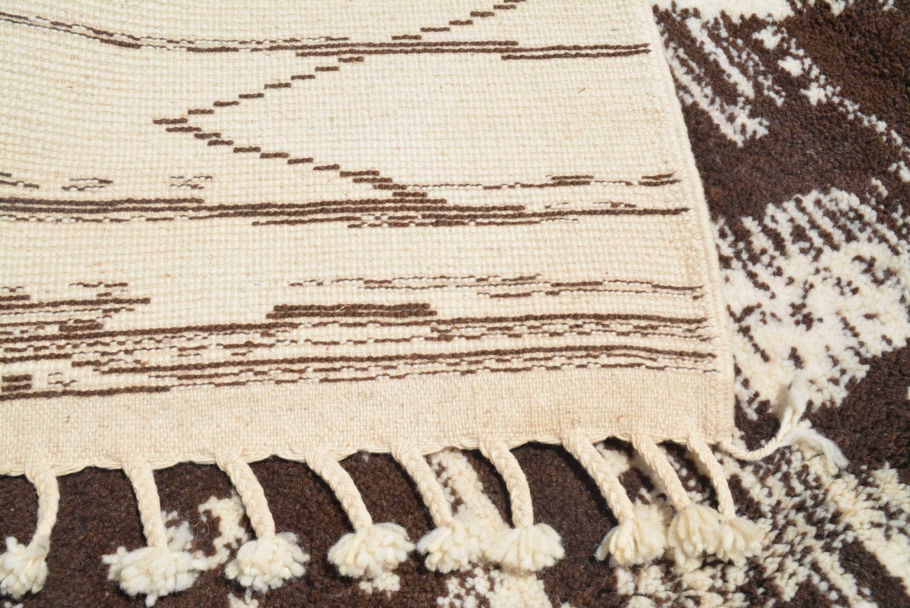 Worn Path (8'2" x 10'4") - Abstract Dark Brown & Cream Distressed Diamond Azilal Rug - Image 4