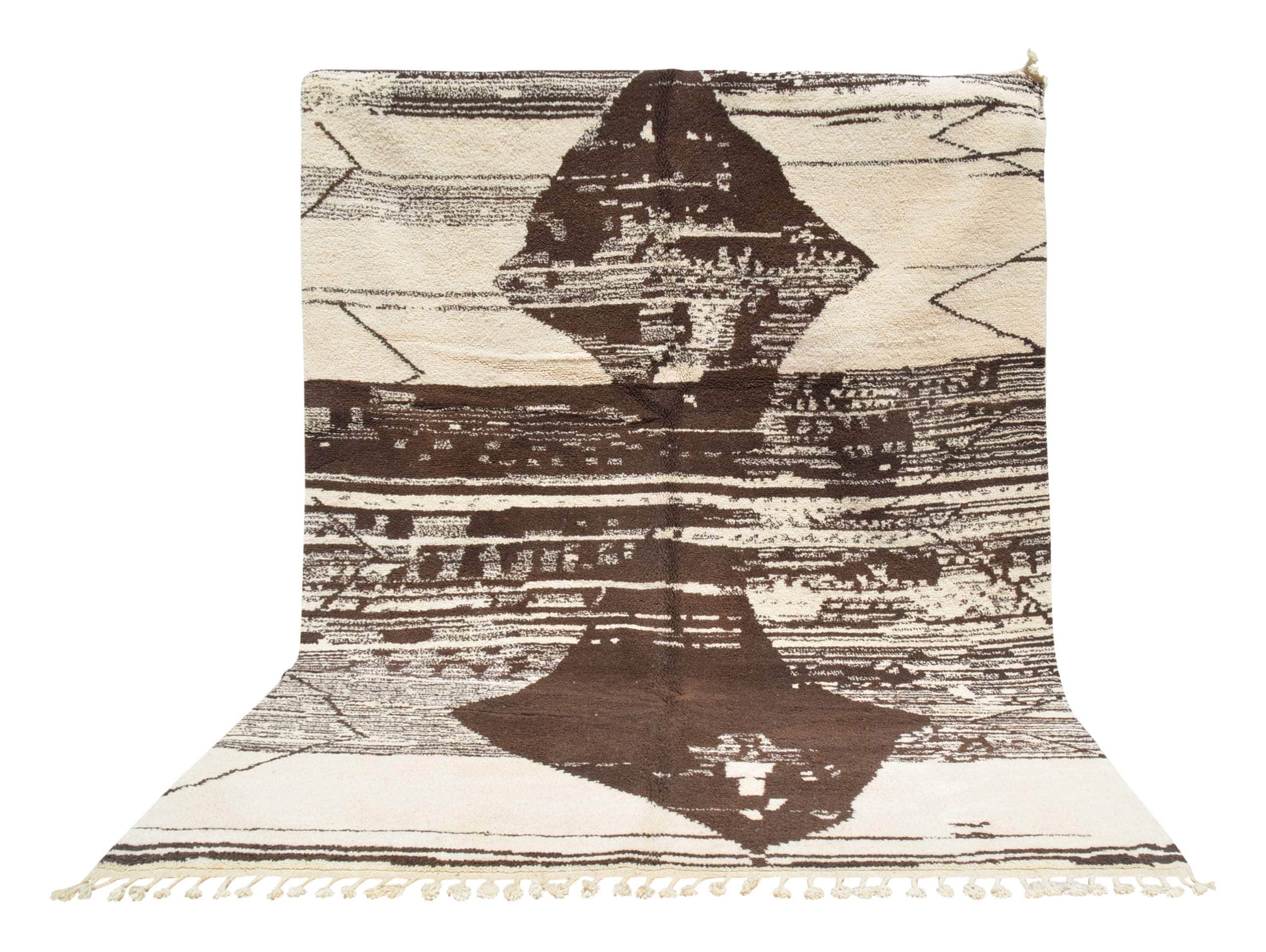 Worn Path (8'2" x 10'4") - Abstract Dark Brown & Cream Distressed Diamond Azilal Rug - Image 6