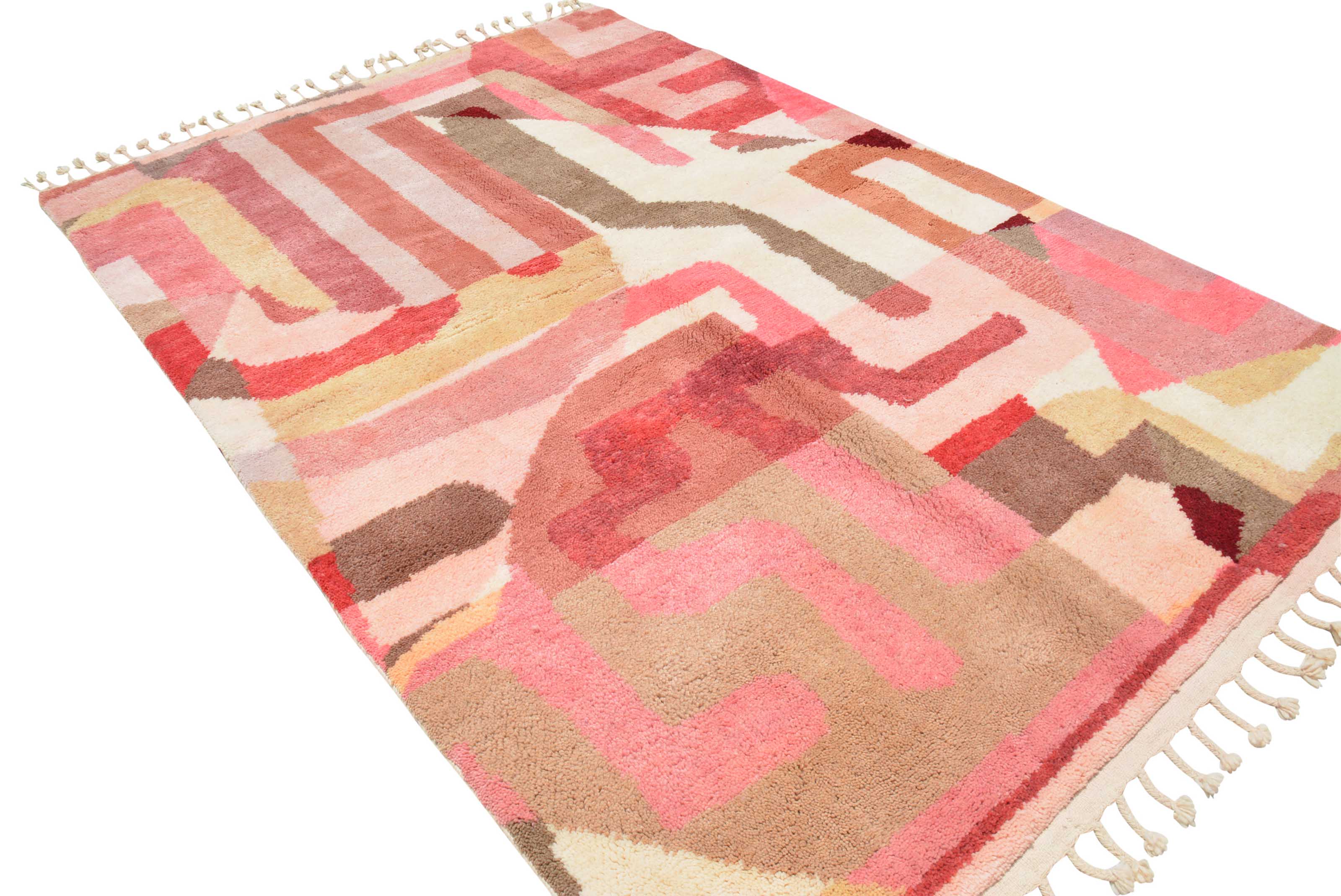 Wrestling Love (6'0" x 8'10") - Abstract Pink & Red Geometric Puzzle Azilal Rug - Image 5