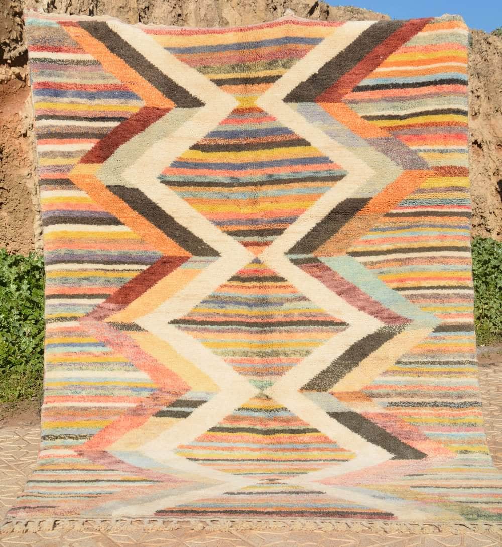Zhara (6'8" x 9'2") - Vibrant Symmetrical Rainbow Diamond Moroccan Rug - Image 5